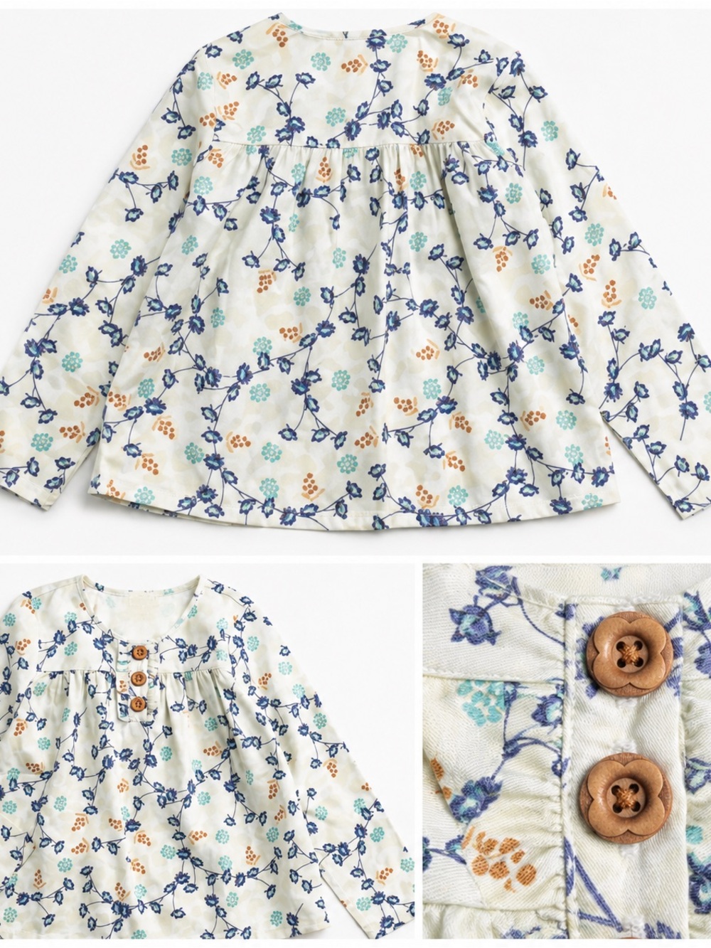 Finding Foxtale Floral Print Button-Up Wood Flower Buttons 12 Large peasant top
